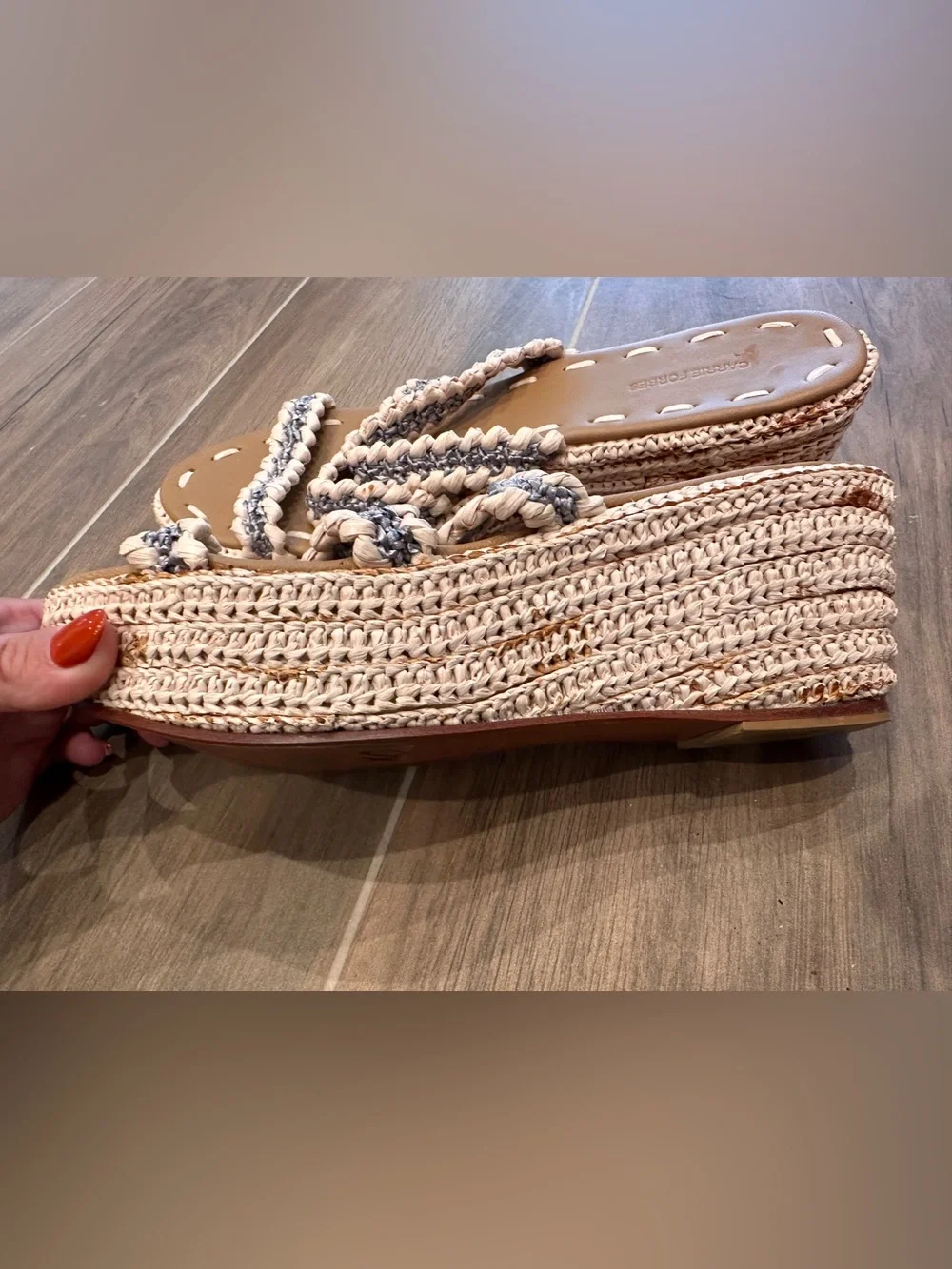 Carrie Forbes Raffia Woven Platform Wedge Sandals Cream Silver EU 37